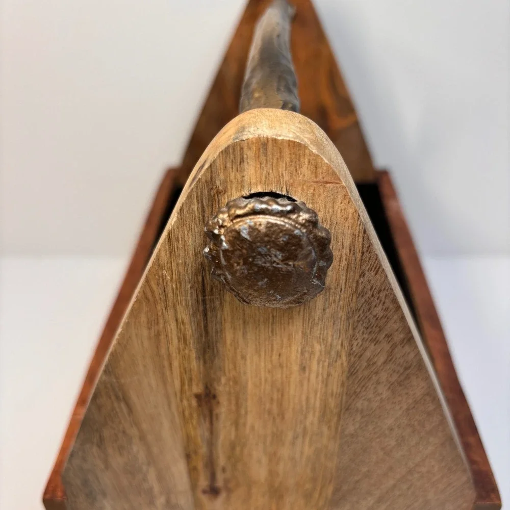 Rustic Pine Wooden Tote Box Antler Handle Primitive Farmhouse Tool Utensil Caddy